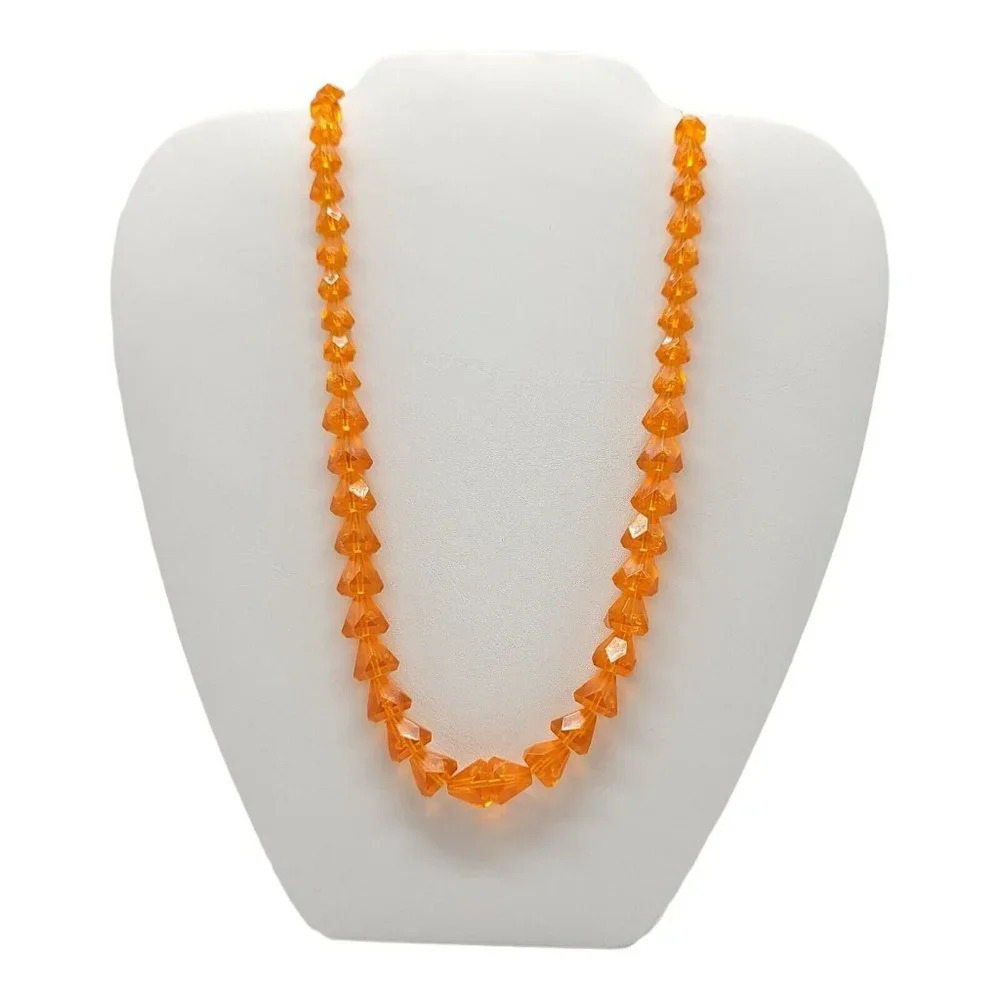 Orange Lucite Biocone Graduated Bead Beaded Vintage Necklace